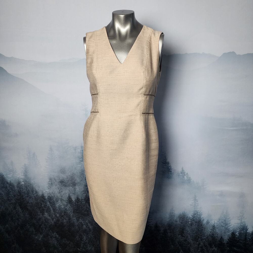Jones New York Burlap Brown V-Neck Sleeveless Sheath Dress | Women's 6